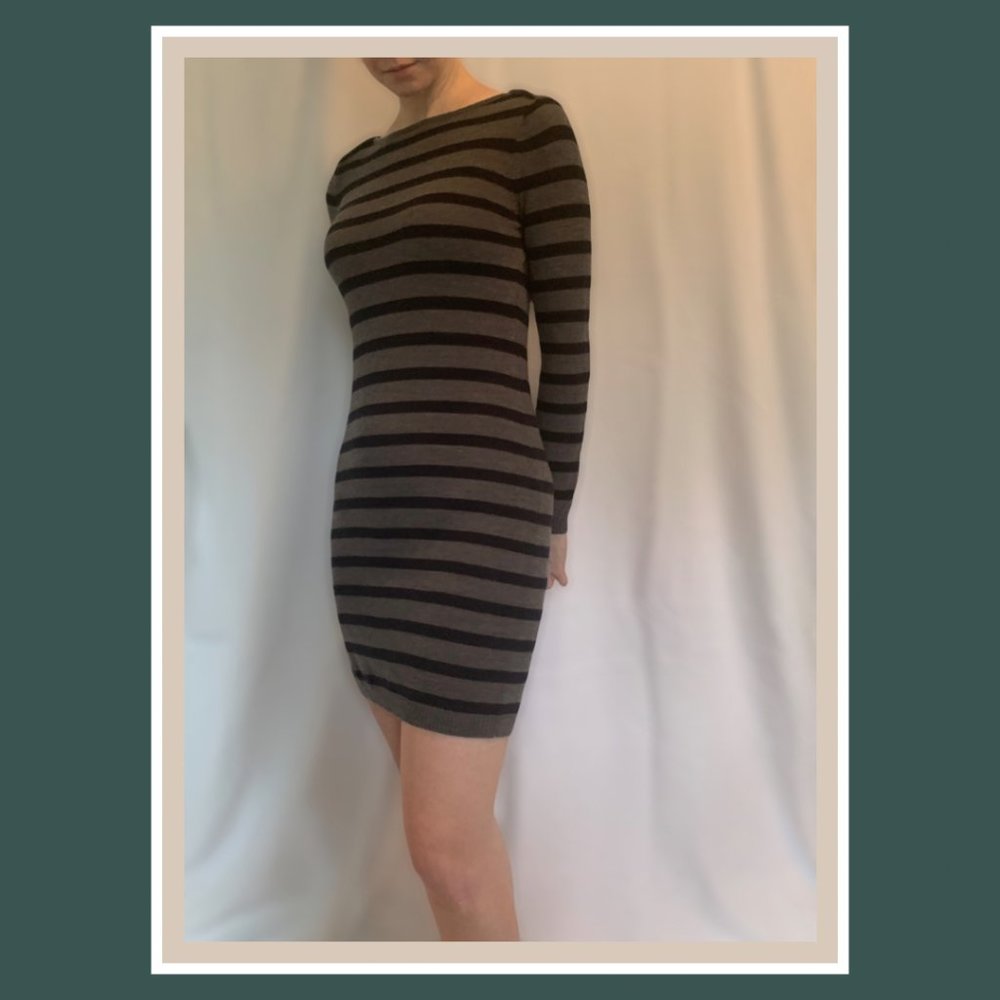 LOFT dark gray and navy striped sweater dress